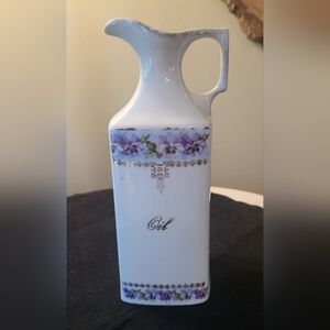 Vtg/Antique G.M.T.& Bro. Germany White Porcelain Oil Cruet Gold Detail Pansy
